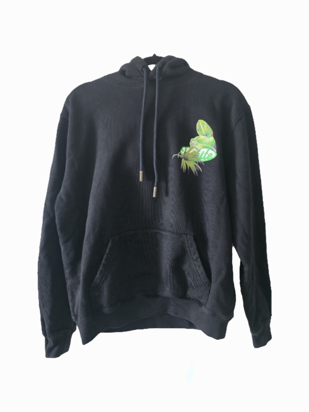 Off-white Hoodie with Green Leaf Graphic